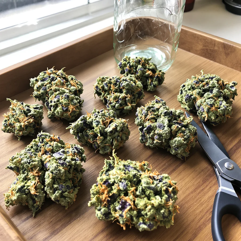 L.A. Sunshine 60% indica / 40% sativa — flor con tricomas visibles
