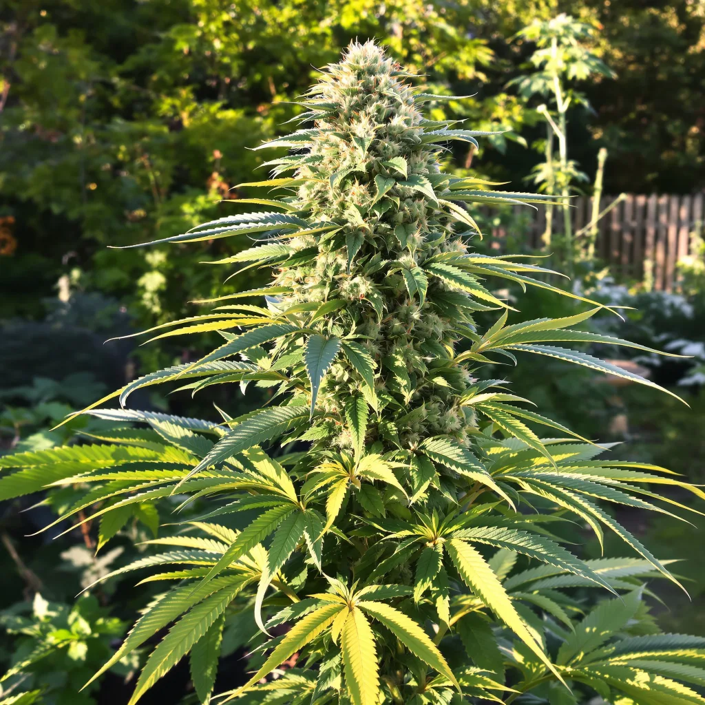 L.A. Sunshine 60% indica / 40% sativa — flor con tricomas visibles