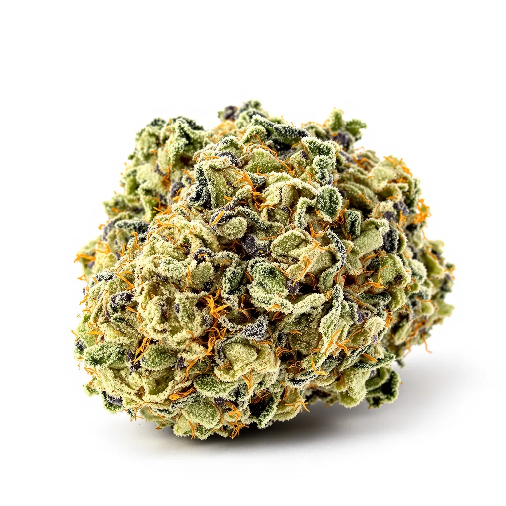 L.A. Sunshine 60% indica / 40% sativa — flor con tricomas visibles