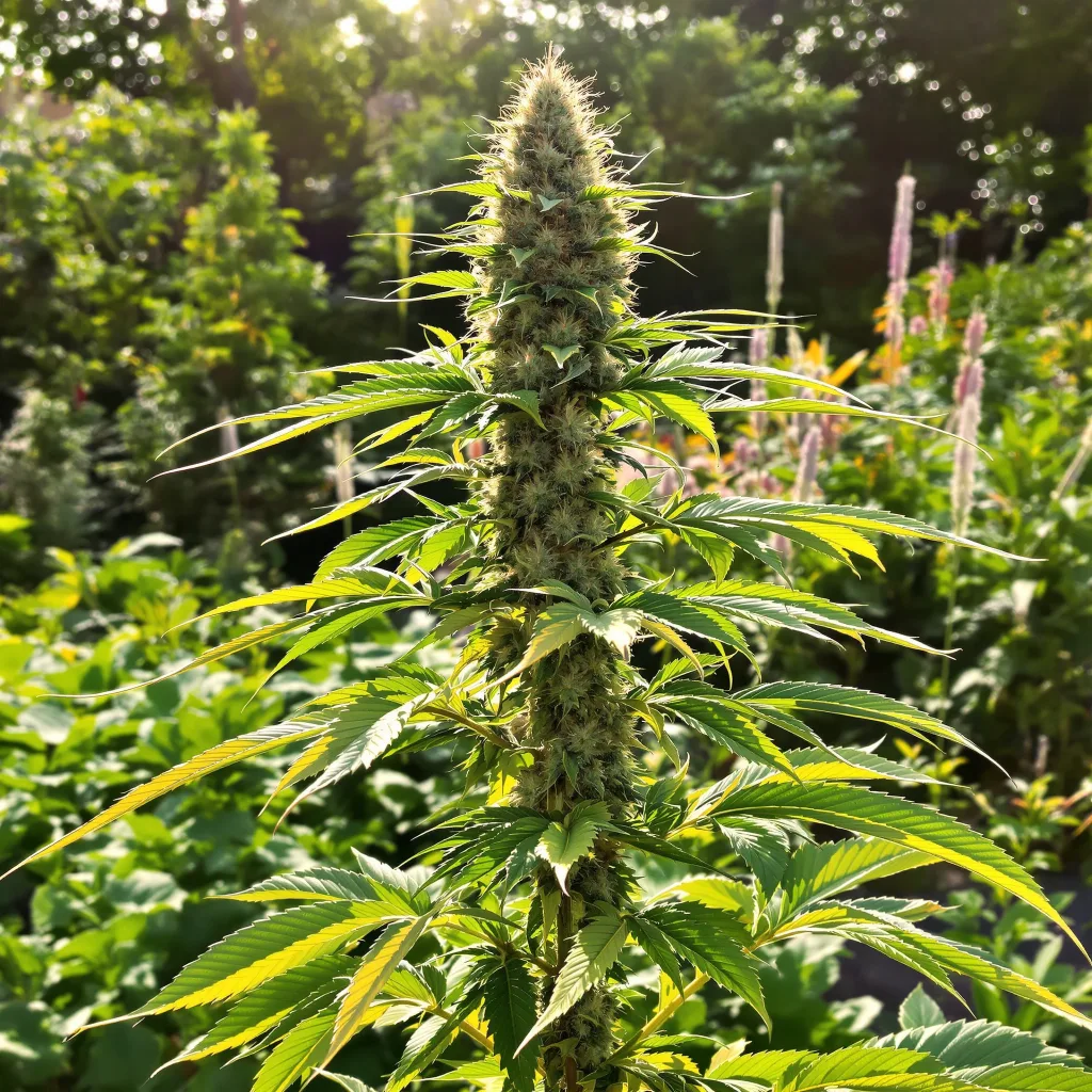LA OG 39% indica / 61% sativa — flor con tricomas visibles