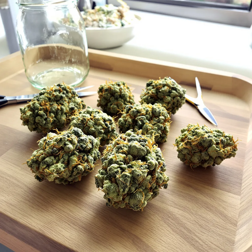 Lambo 7% indica / 93% sativa — flor con tricomas visibles