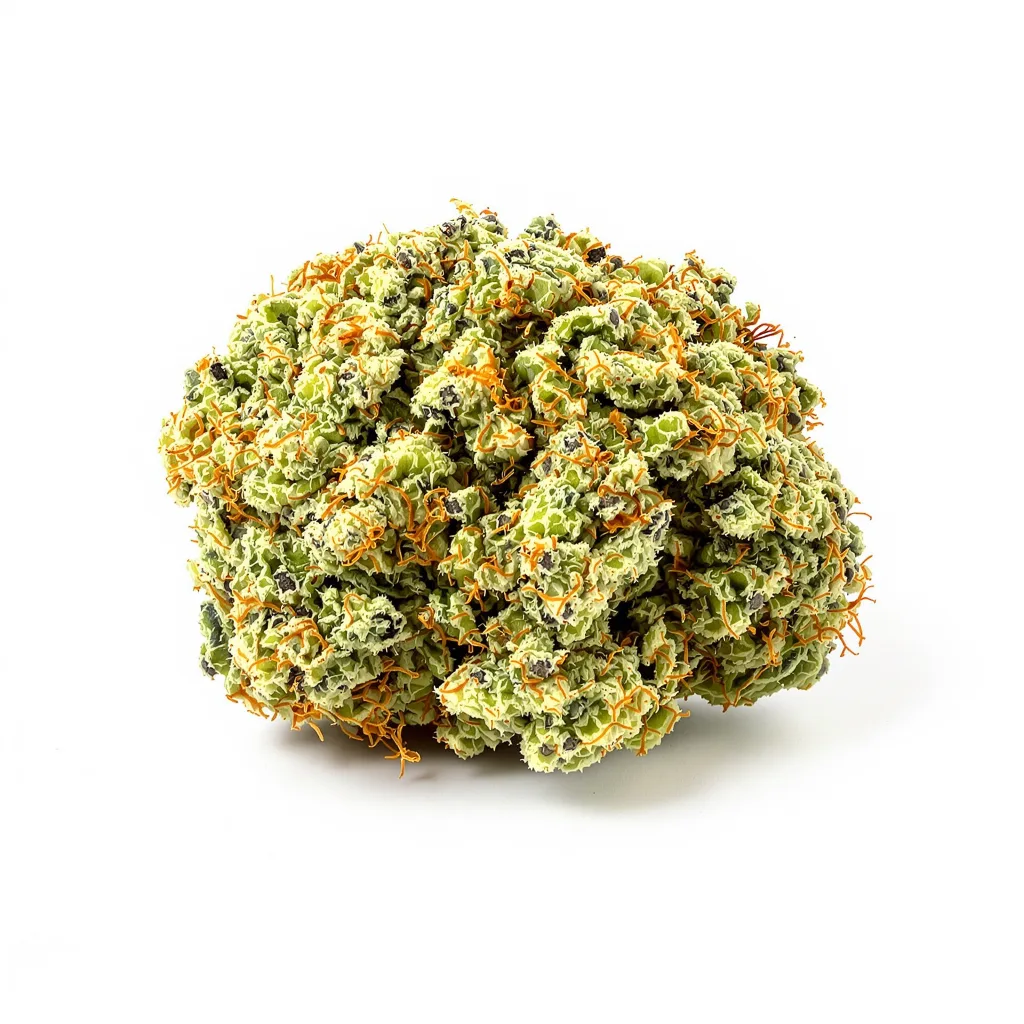 Lambo 7% indica / 93% sativa — flor con tricomas visibles
