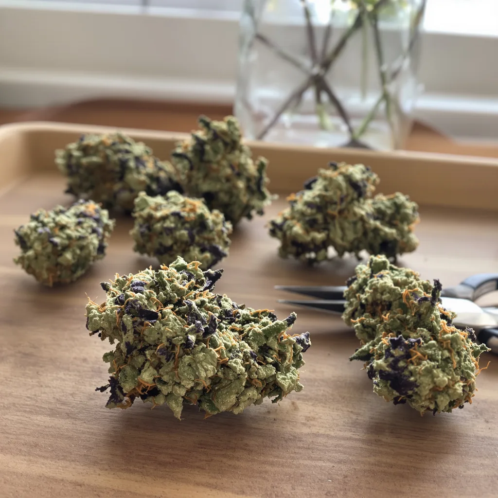 Lamborghini 48% indica / 52% sativa — flor con tricomas visibles
