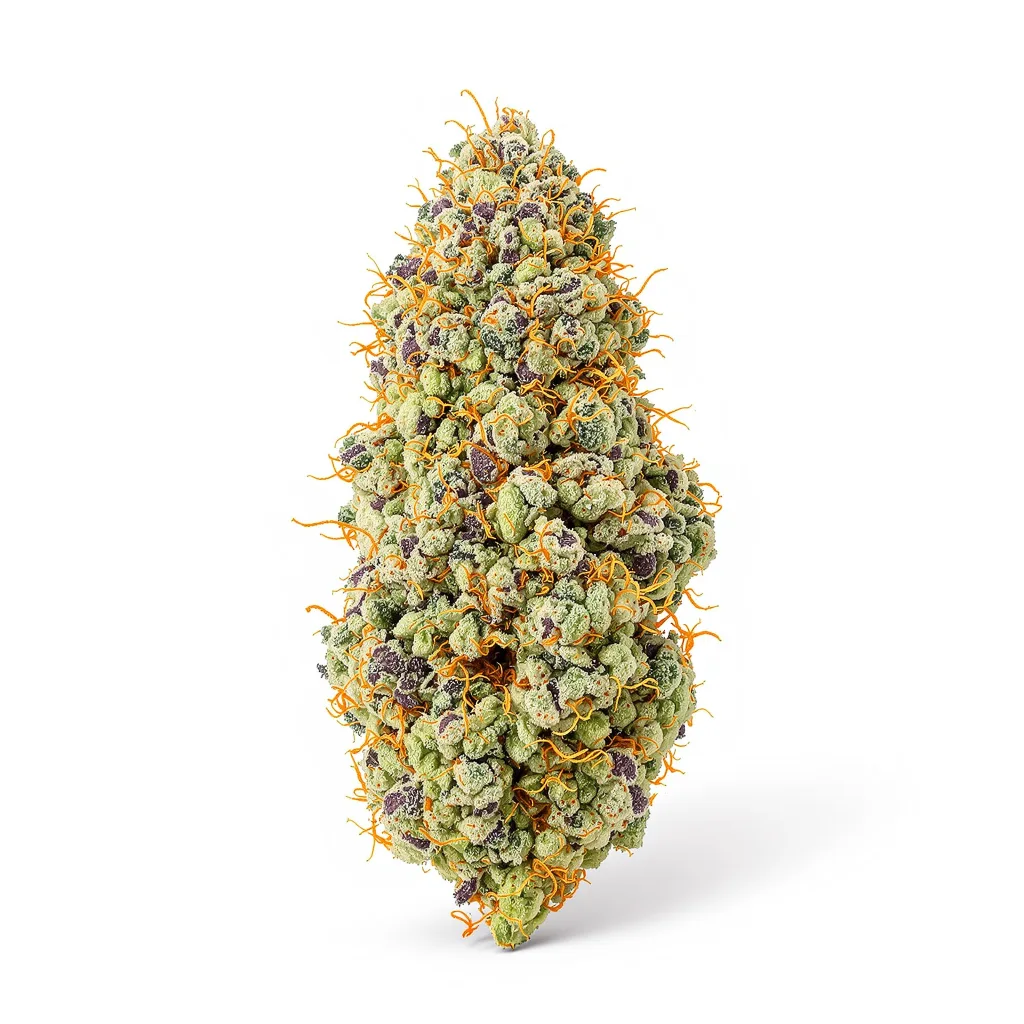 Lamborghini 48% indica / 52% sativa — flor con tricomas visibles