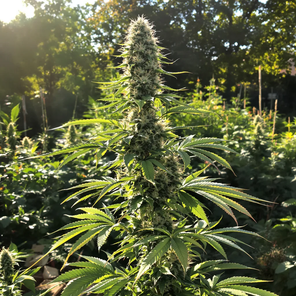 Larry OG 56% indica / 44% sativa — flor con tricomas visibles