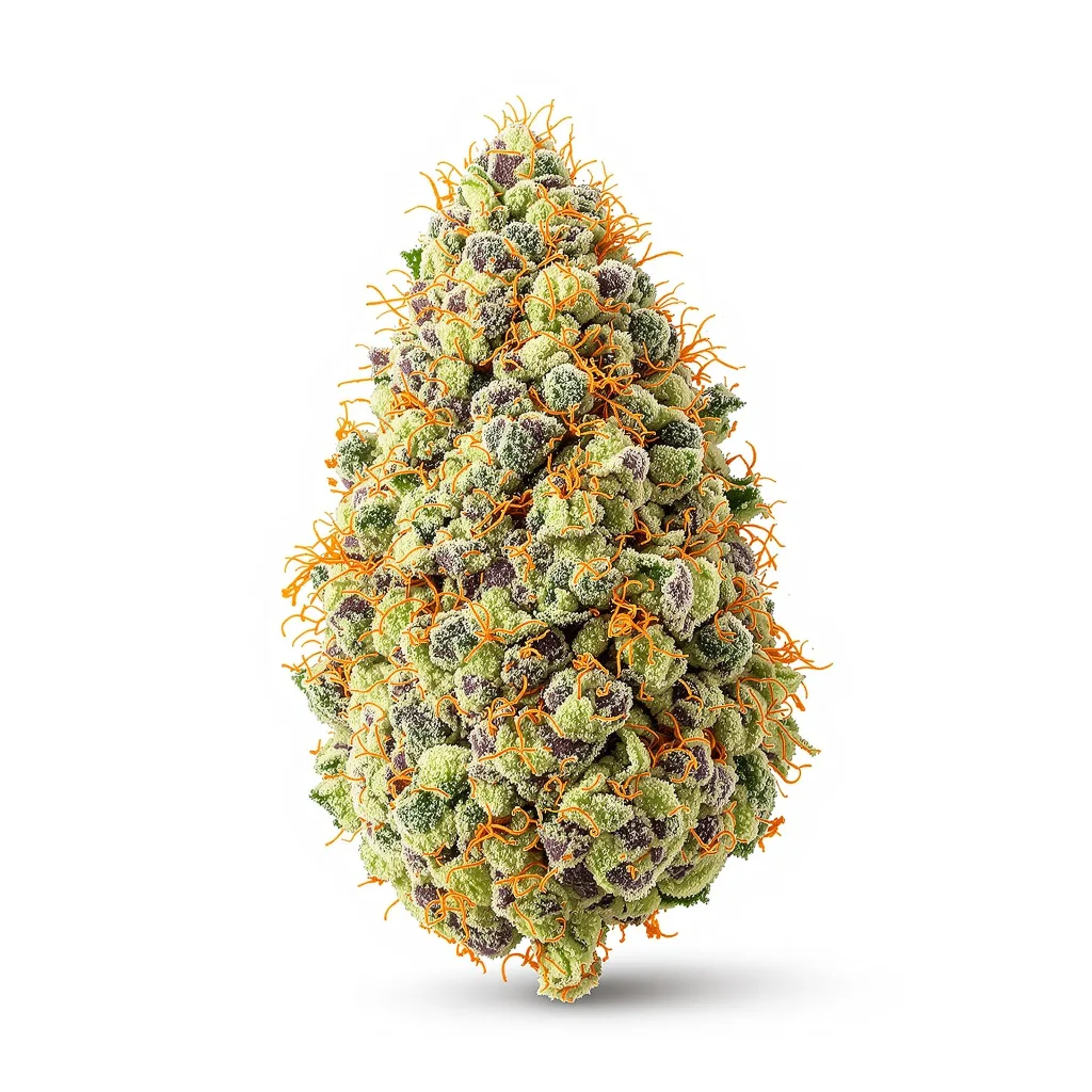 Larry OG 56% indica / 44% sativa — flor con tricomas visibles
