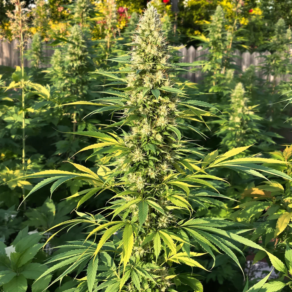 Laughing Buddha 20% indica / 80% sativa — flor con tricomas visibles