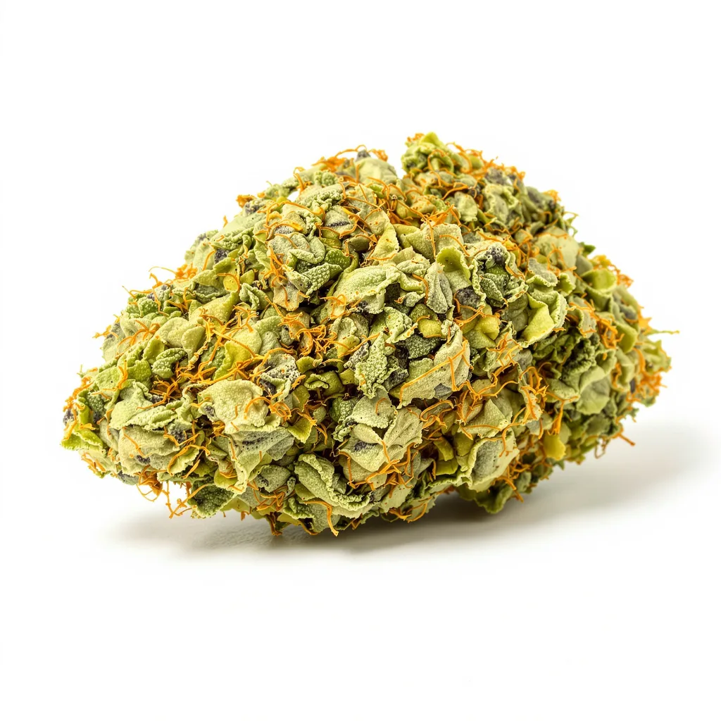 Laughing Buddha 20% indica / 80% sativa — flor con tricomas visibles