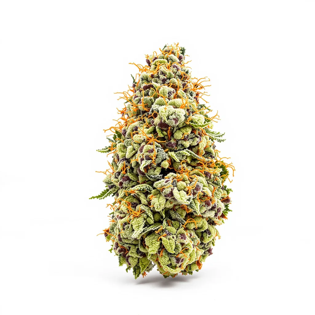 Lavender 53% indica / 47% sativa — flor con tricomas visibles