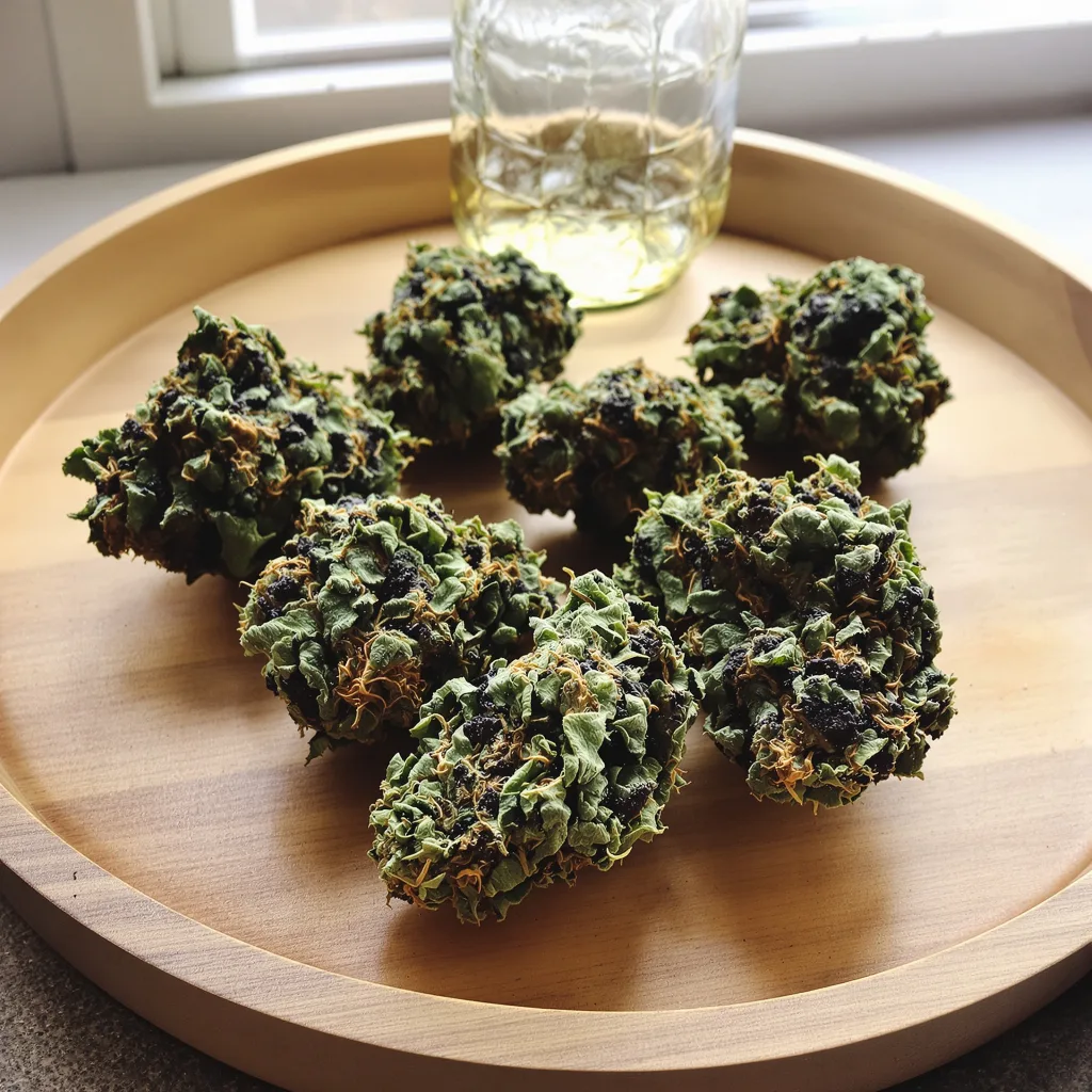 Lavender Jones 70% indica / 30% sativa — flor con tricomas visibles