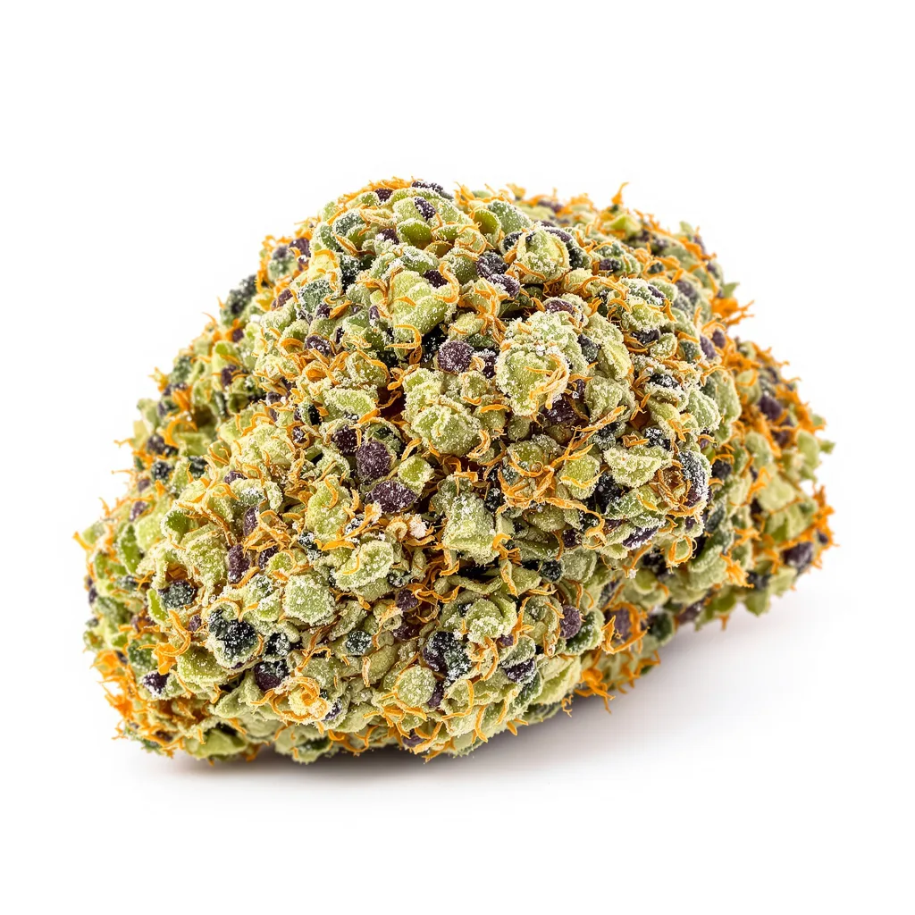Le Silver Royale 54% indica / 46% sativa — flor con tricomas visibles