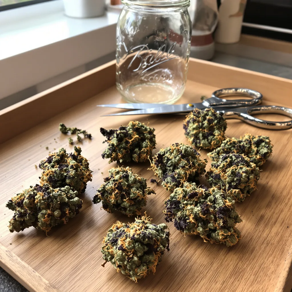 Lee Roy 69% indica / 31% sativa — flor con tricomas visibles