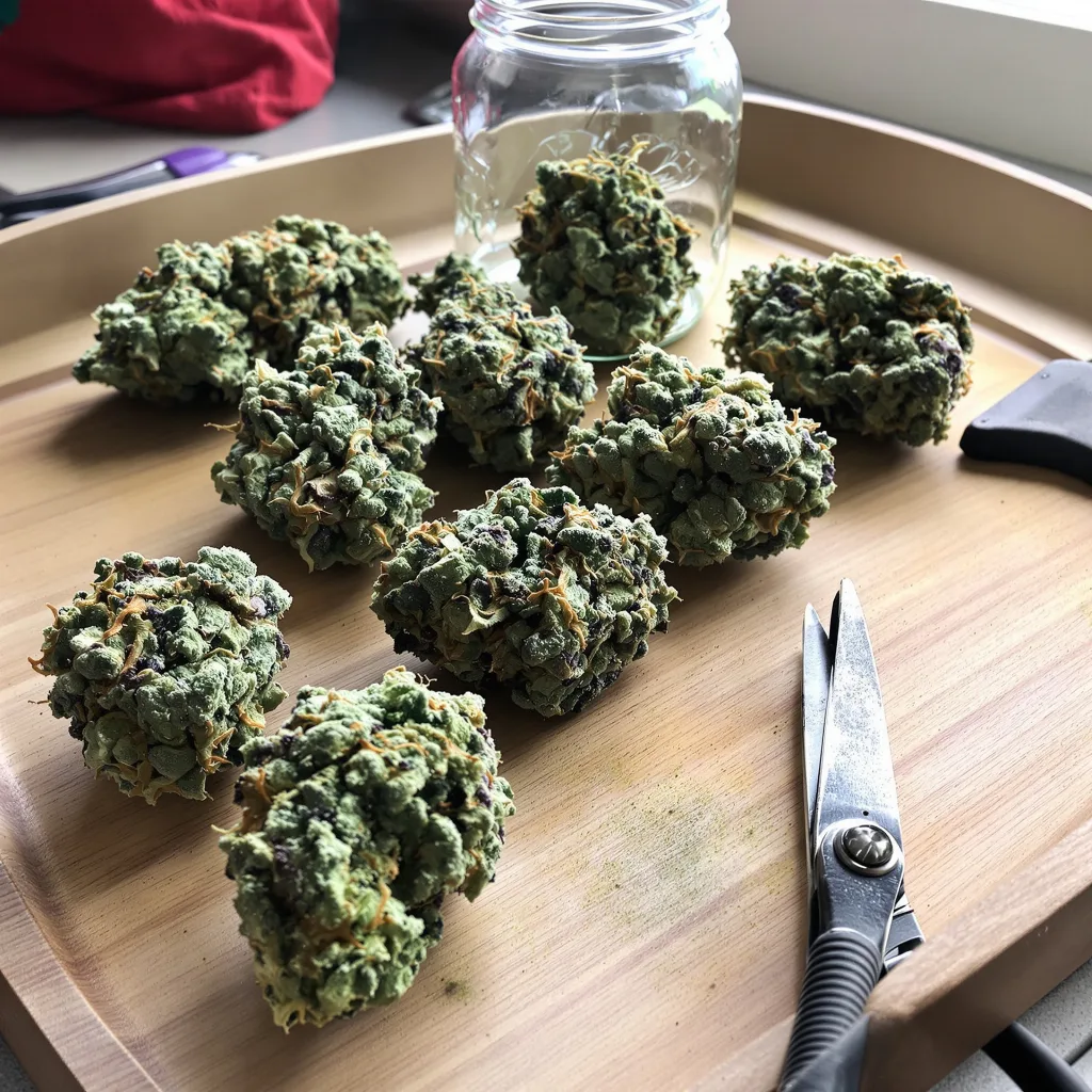 Lemon 57% indica / 43% sativa — flor con tricomas visibles