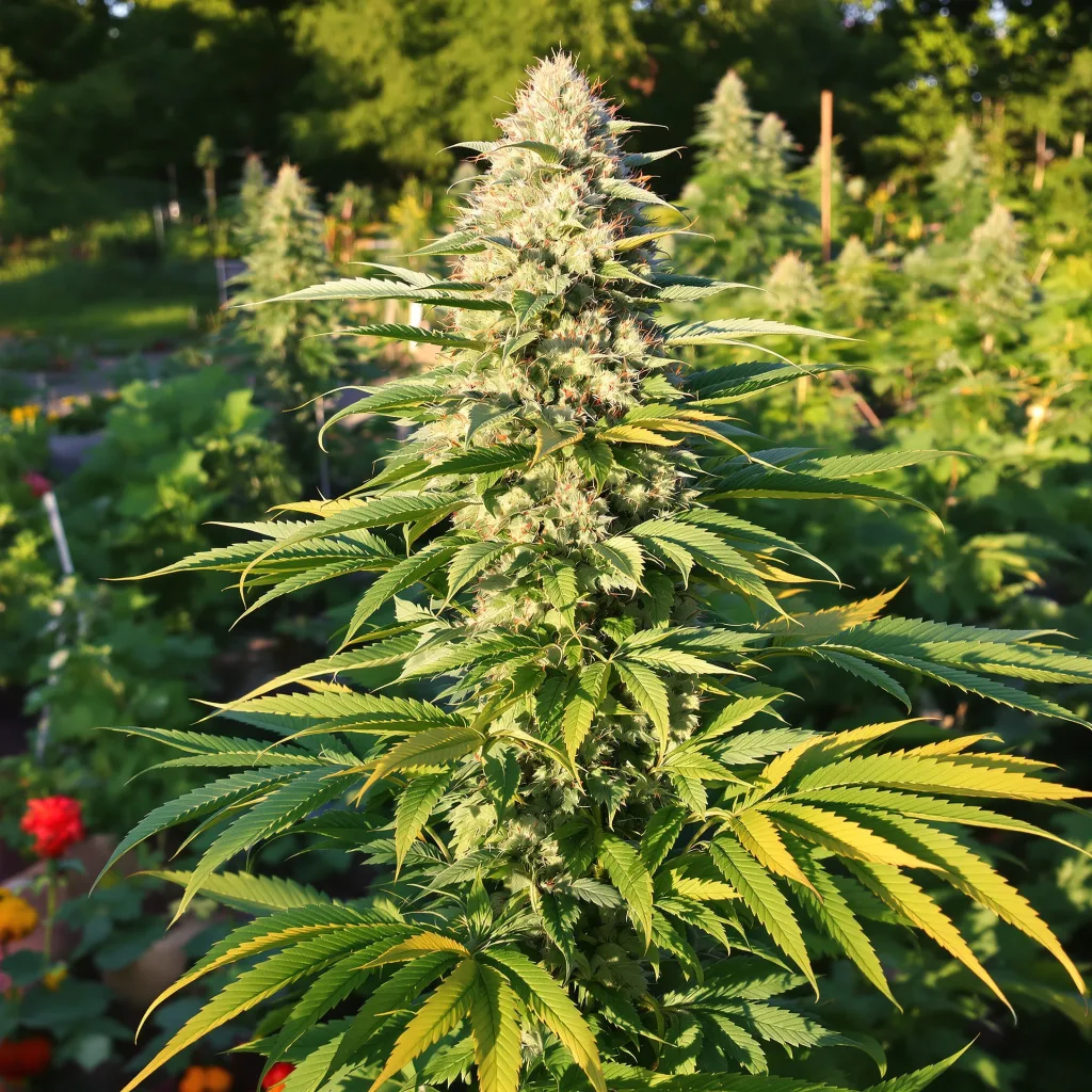 Lemon 57% indica / 43% sativa — flor con tricomas visibles