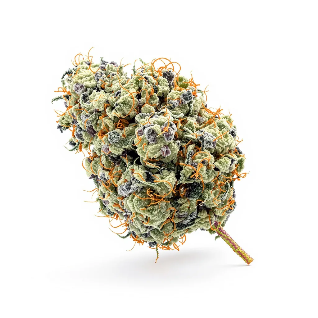 Lemon 57% indica / 43% sativa — flor con tricomas visibles