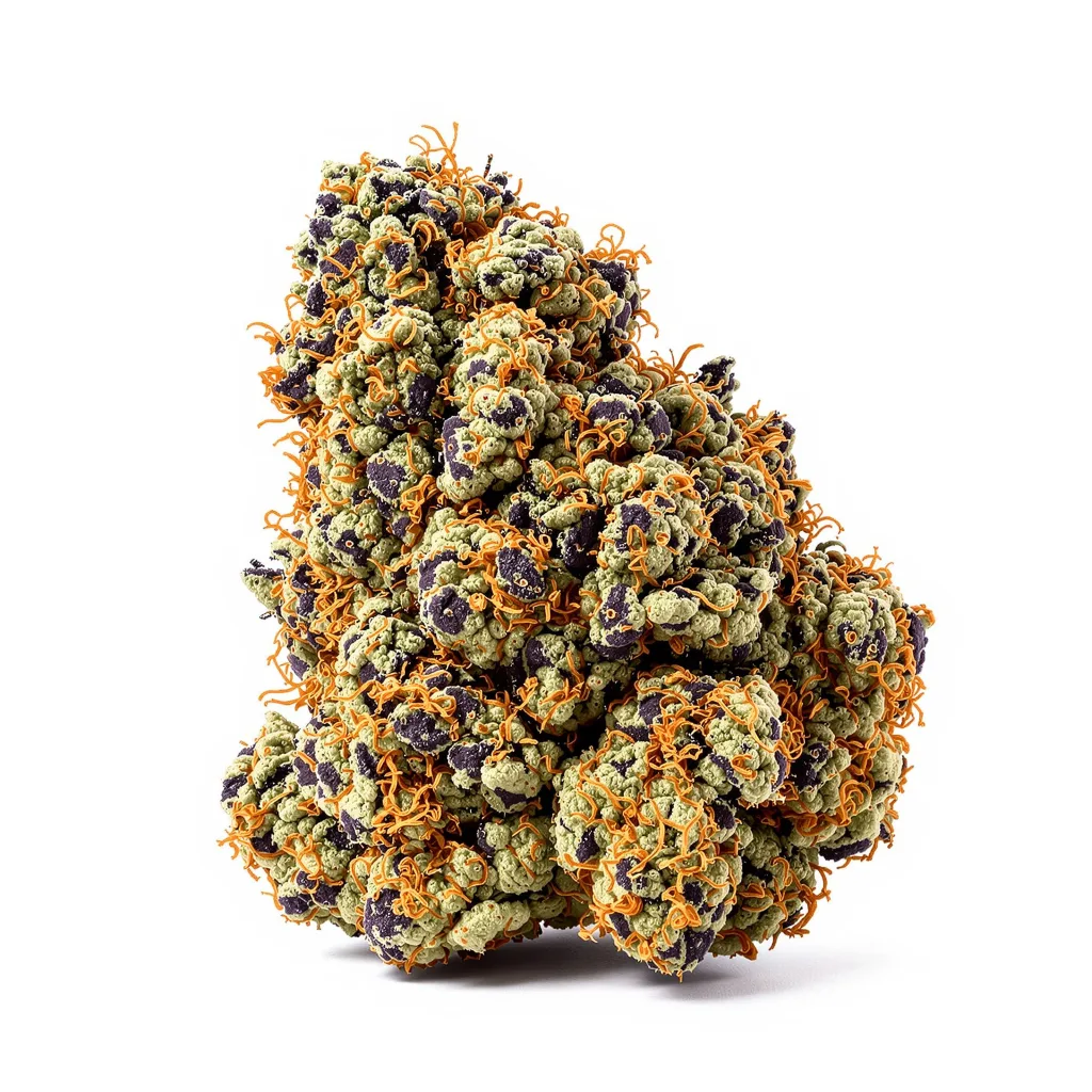 Lemon Daddy 68% indica / 32% sativa — flor con tricomas visibles