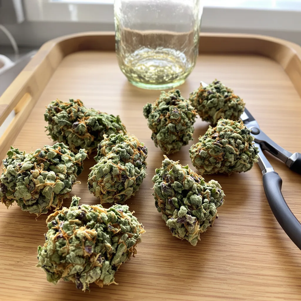 Lemon Drop 50% indica / 50% sativa — flor con tricomas visibles