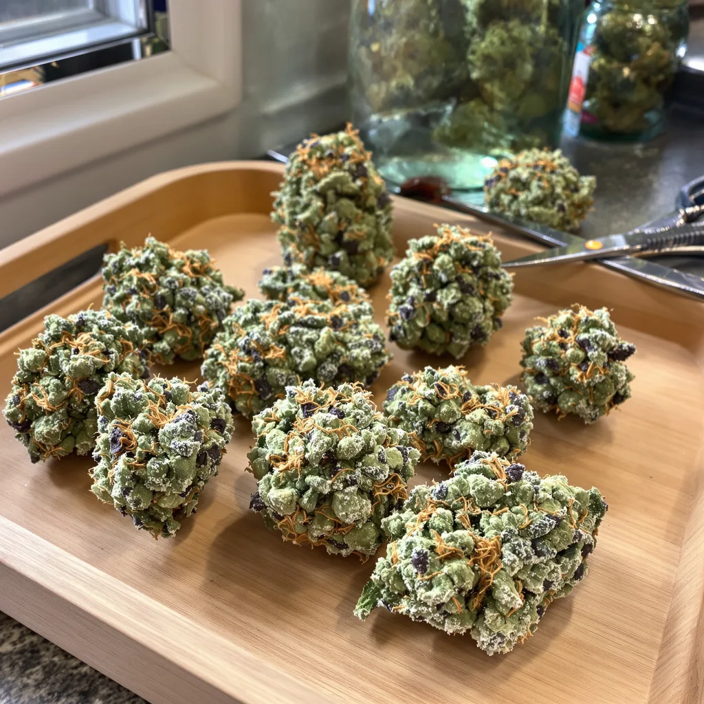 Lemon Drop 50% indica / 50% sativa — flor con tricomas visibles