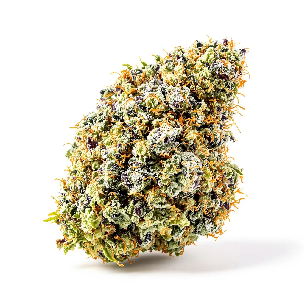 Lemon Drop 50% indica / 50% sativa — flor con tricomas visibles