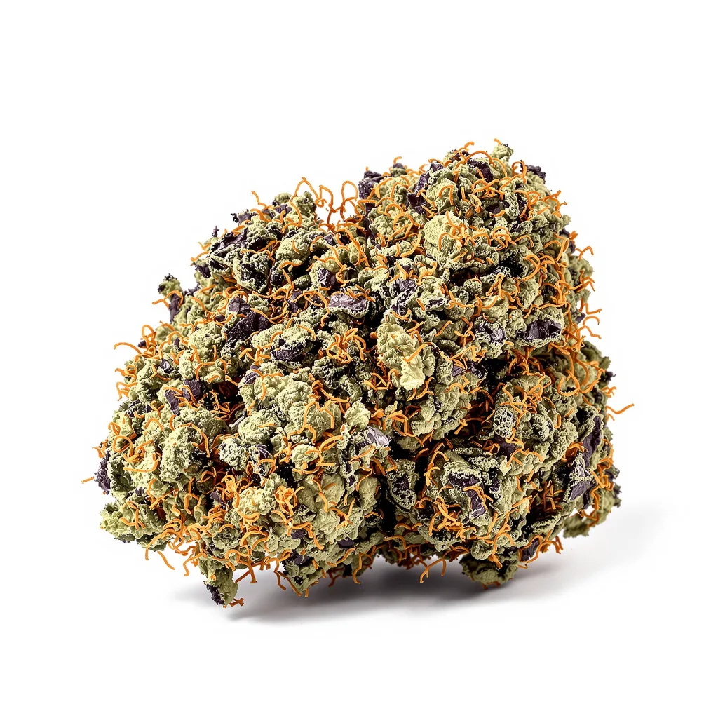 Lemon Garlic OG 78% indica / 22% sativa — flor con tricomas visibles