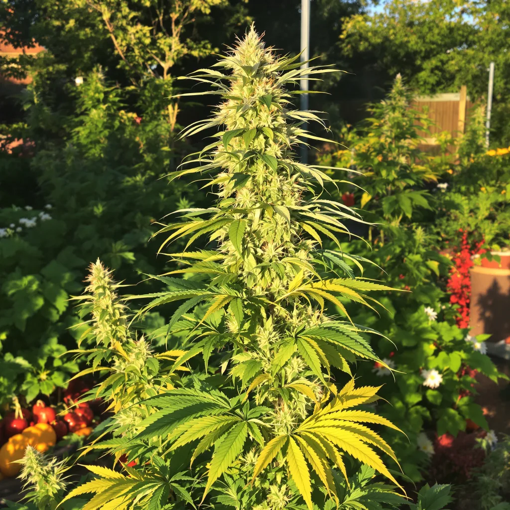 Lemon Haze 23% indica / 77% sativa — flor con tricomas visibles