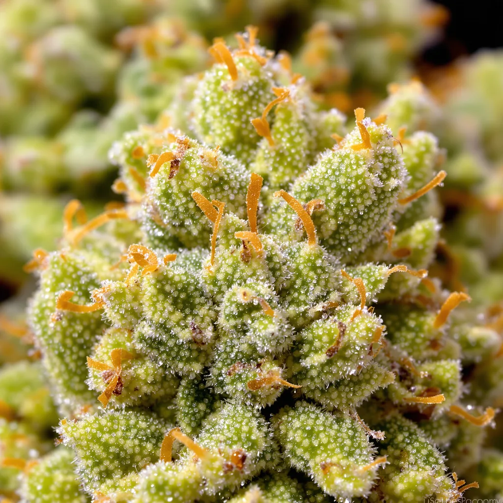 Primer plano de cogollo de cannabis Lemon Jack mostrando estructura aireada verde lima
