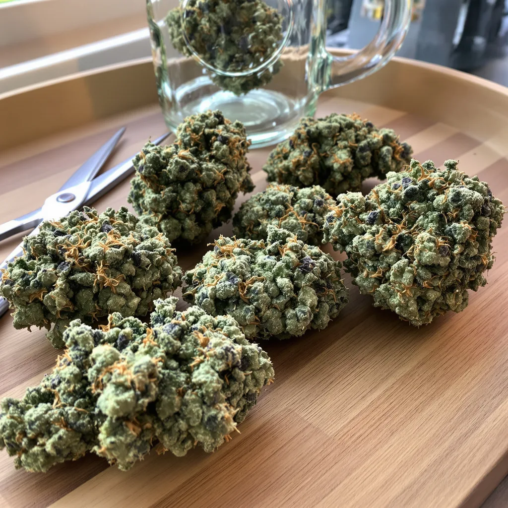 Lemon Kush 50% indica / 50% sativa — flor con tricomas visibles