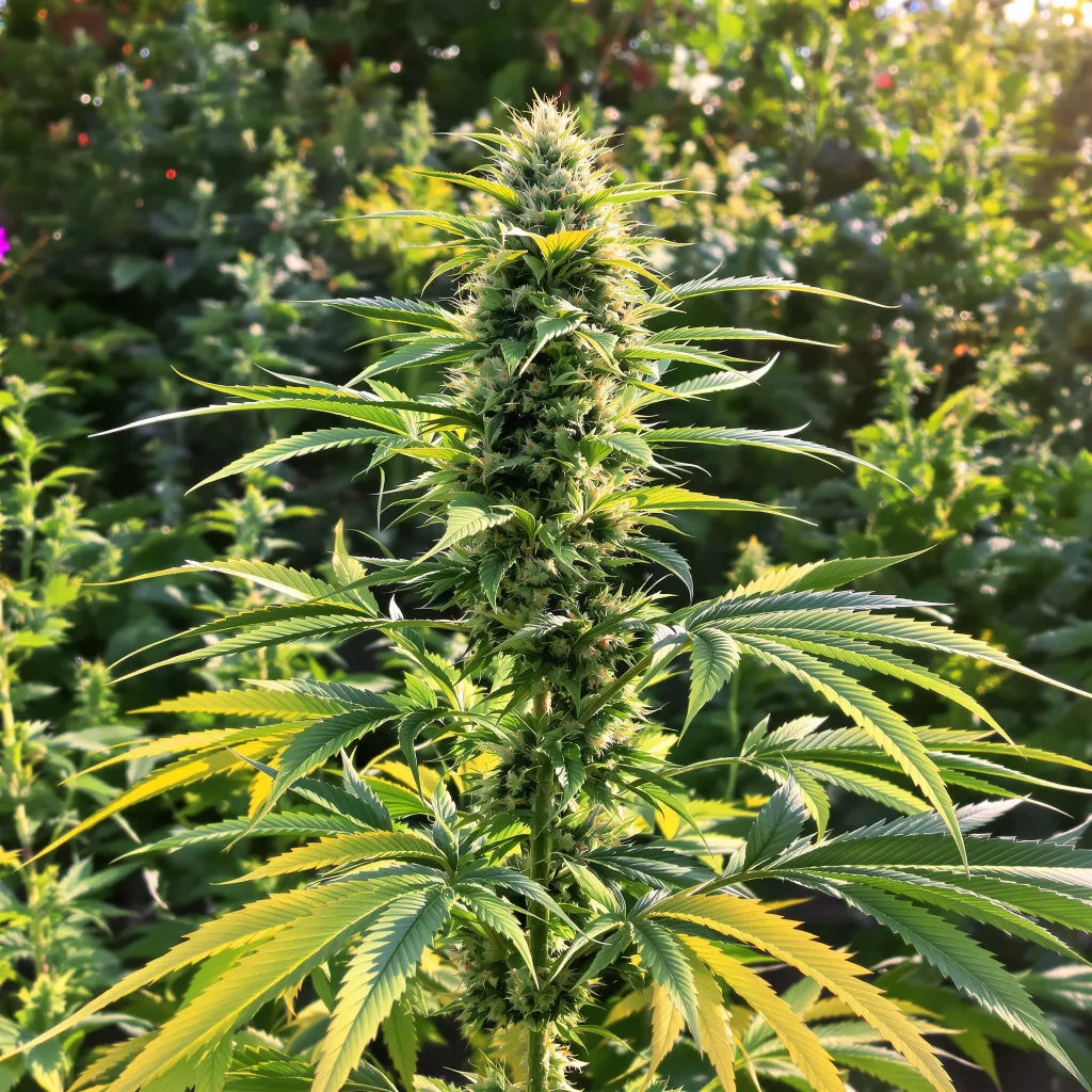 Lemon Kush 50% indica / 50% sativa — flor con tricomas visibles