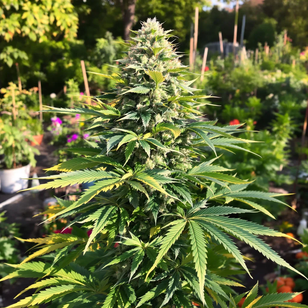 Lemon OG Kush 50% indica / 50% sativa — flor con tricomas visibles