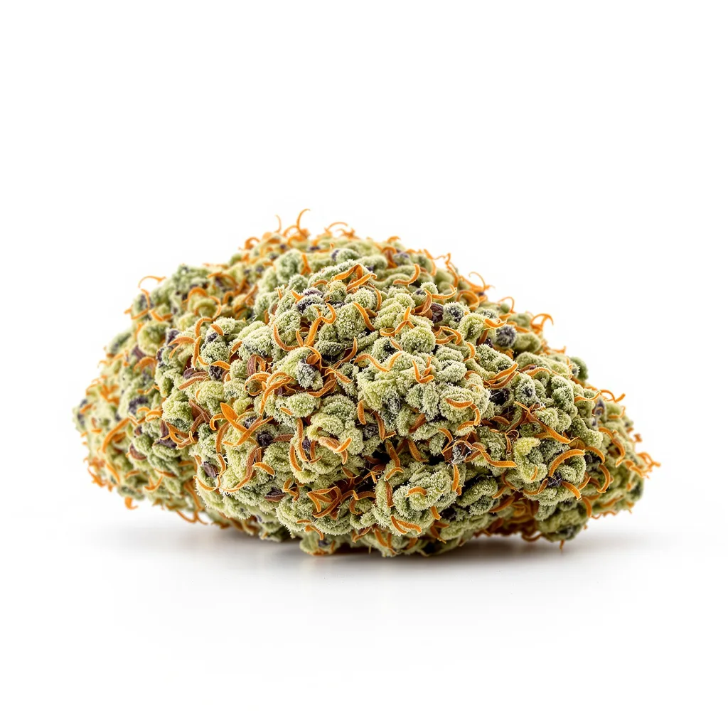Lemon OG Kush 50% indica / 50% sativa — flor con tricomas visibles