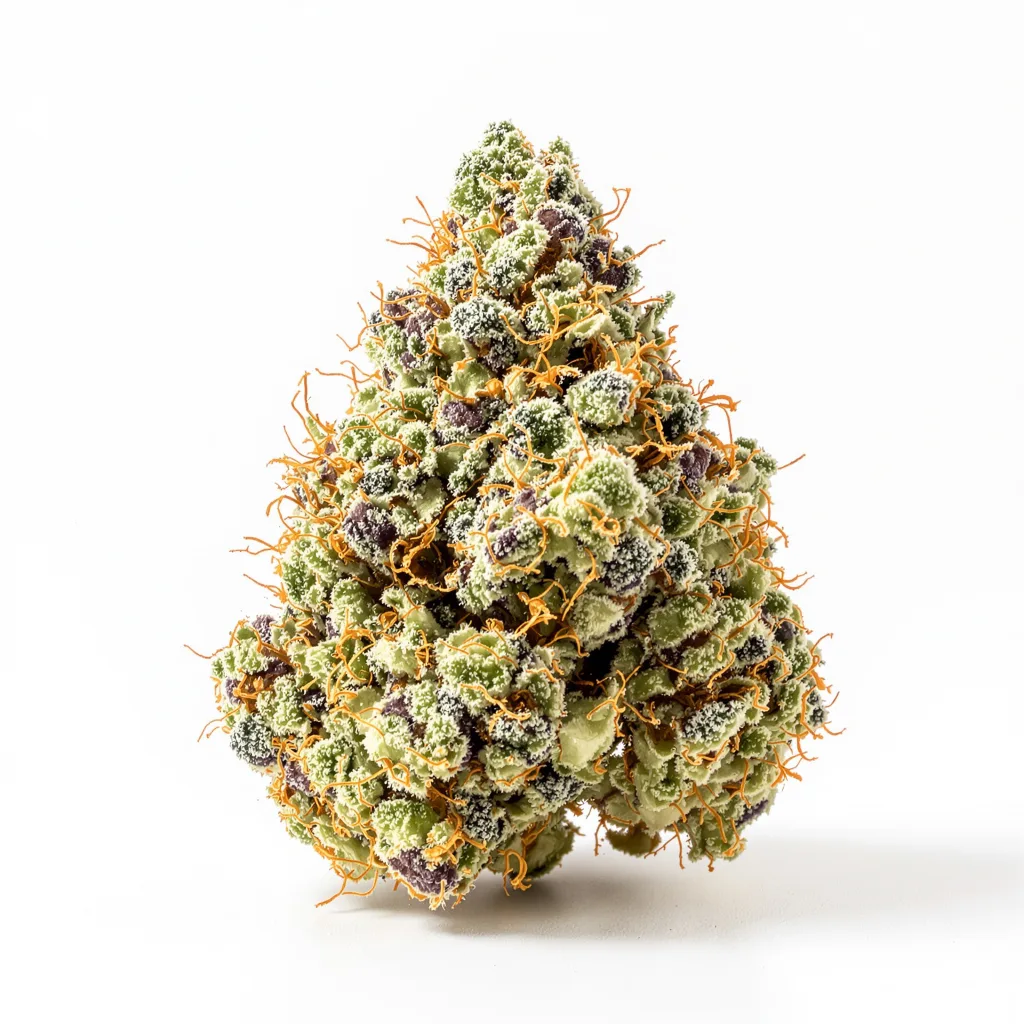 Lemon OG Kush 50% indica / 50% sativa — flor con tricomas visibles