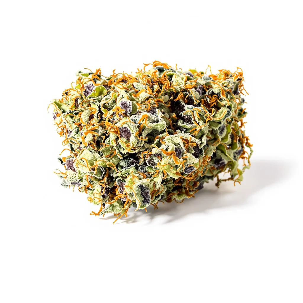 Lemon Skunk 30% indica / 60% sativa — flor con tricomas visibles