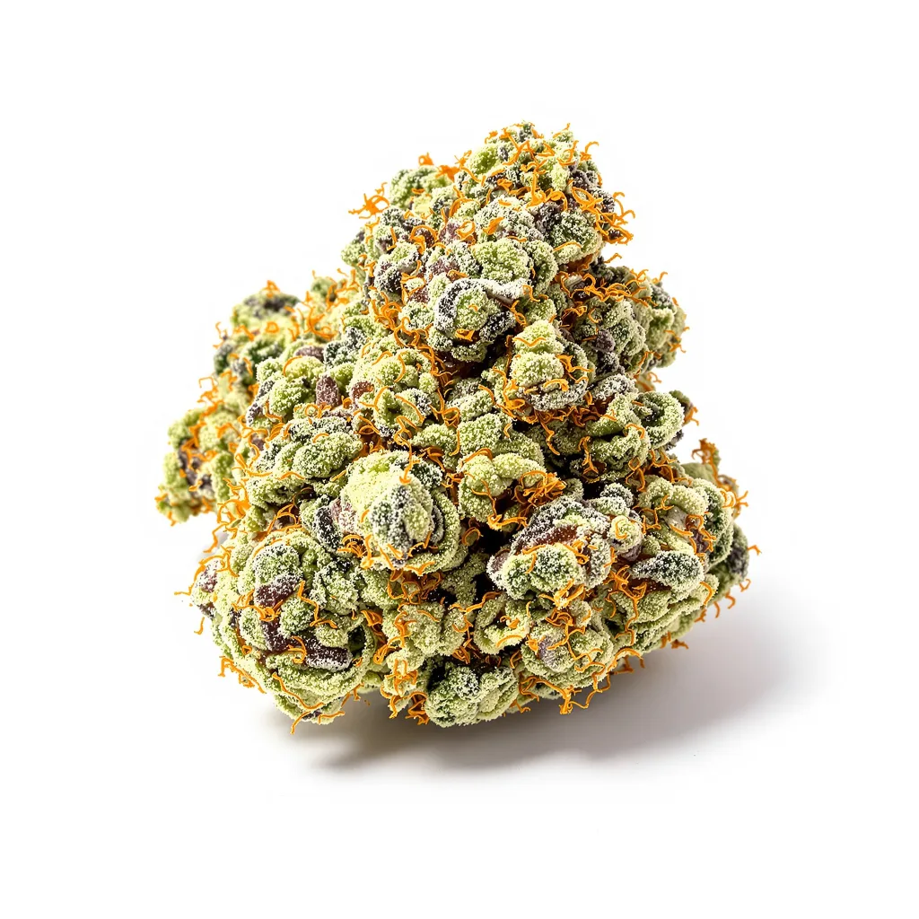 Lethal Purple 38% indica / 62% sativa — flor con tricomas visibles