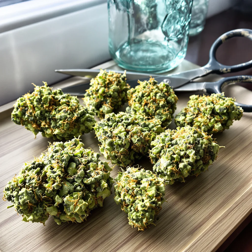 Liberty Haze 15% indica / 85% sativa — flor con tricomas visibles