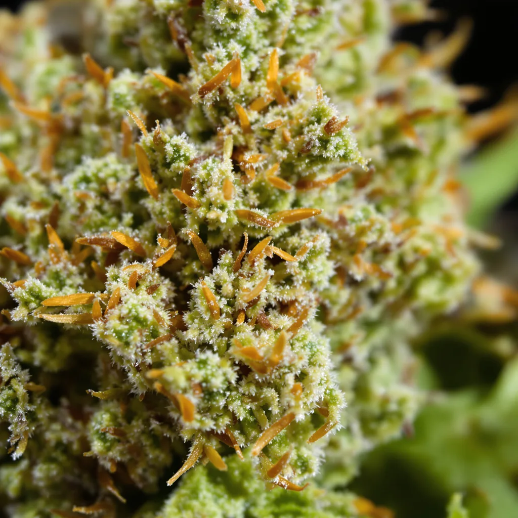 Primer plano de cogollo de cannabis Liberty Haze mostrando estructura aireada verde lima