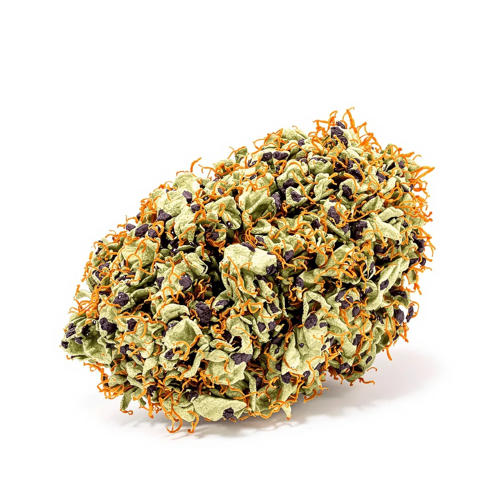 Liquid Butter 67% indica / 33% sativa — flor con tricomas visibles