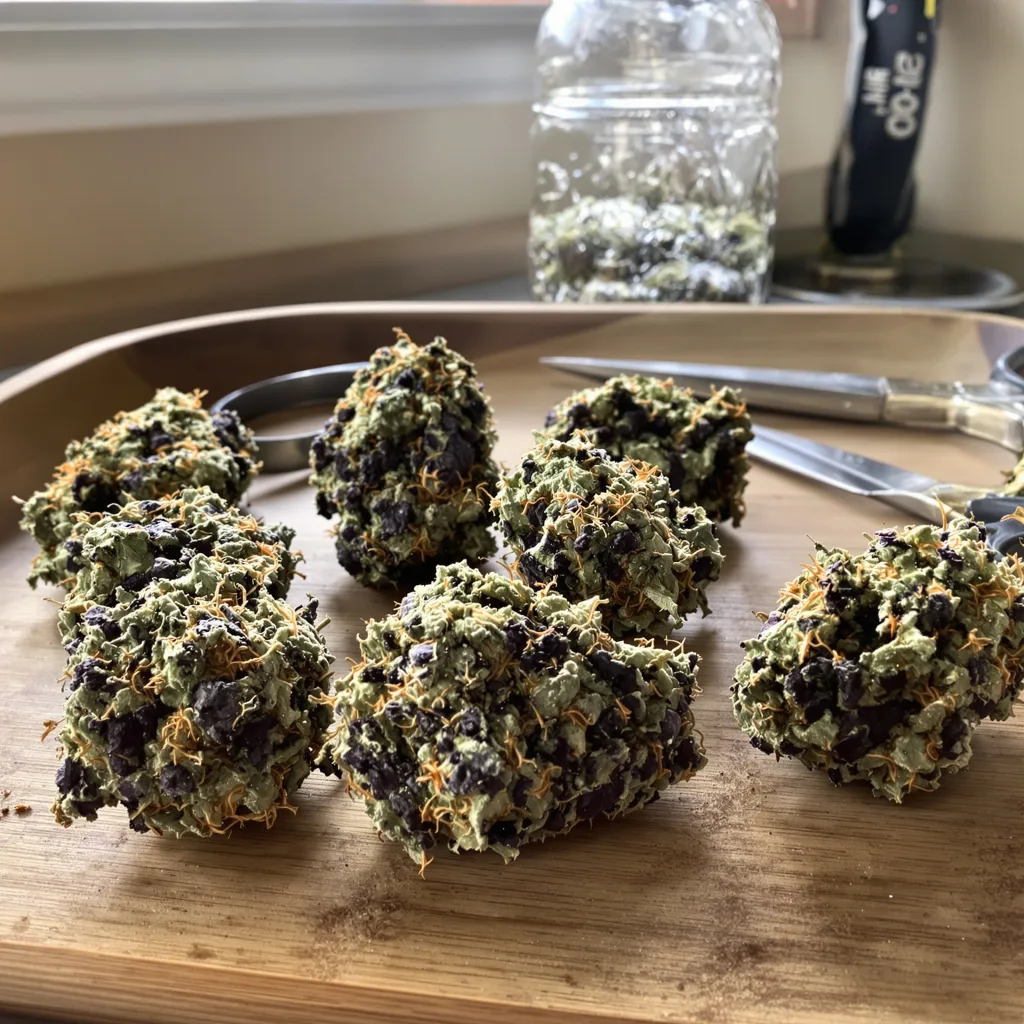 London Pound Cake 73% indica / 27% sativa — flor con tricomas visibles