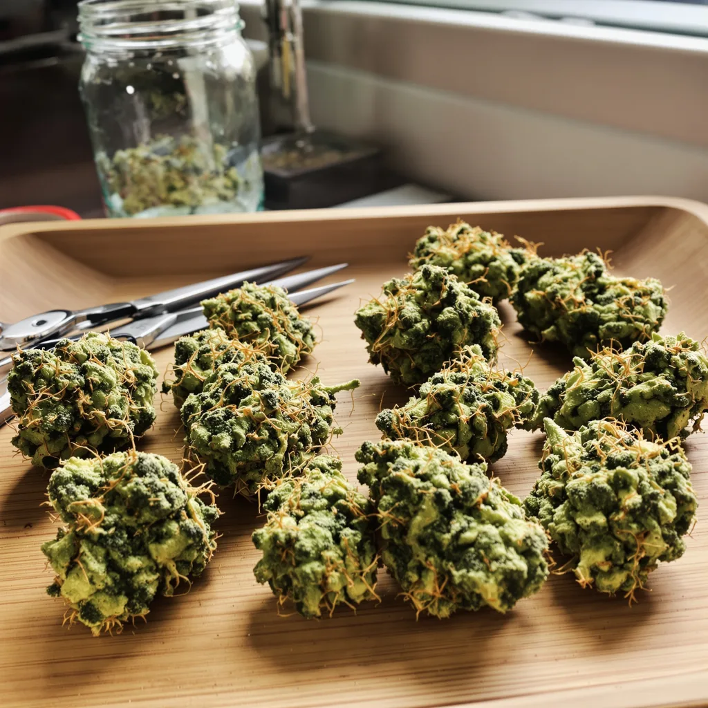 Love Potion #1 30% indica / 70% sativa — flor con tricomas visibles