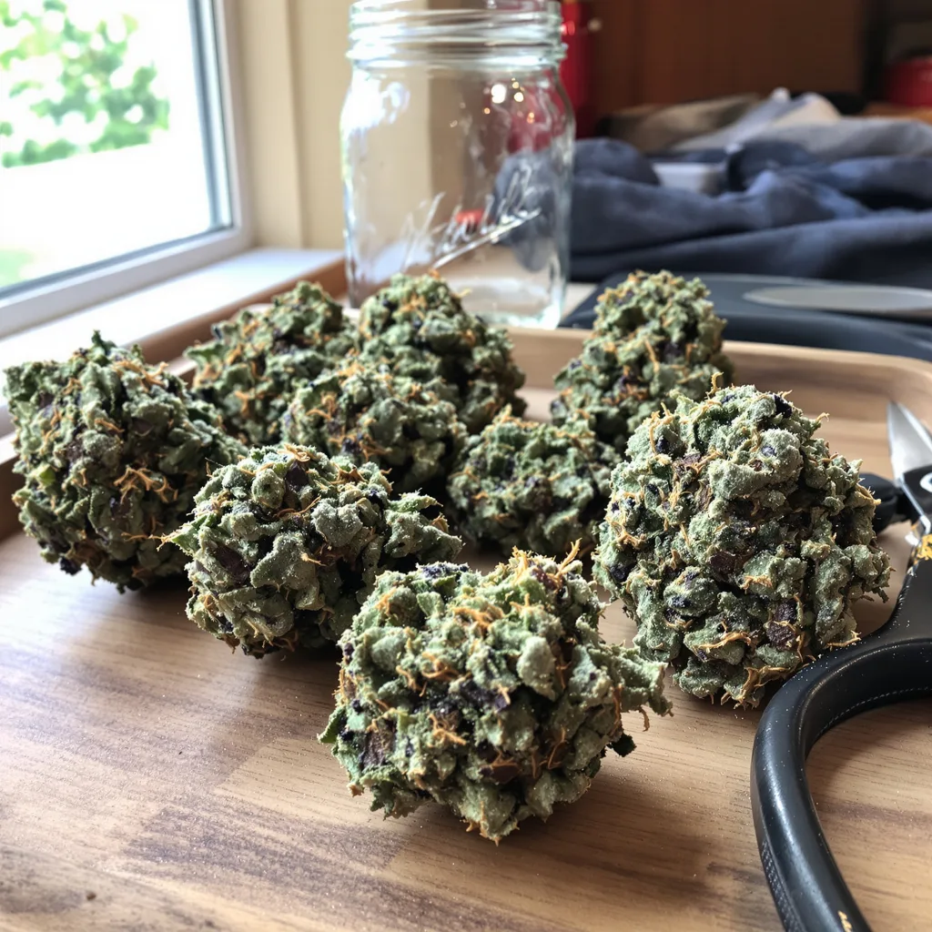 Lowryder 44% indica / 56% sativa — flor con tricomas visibles