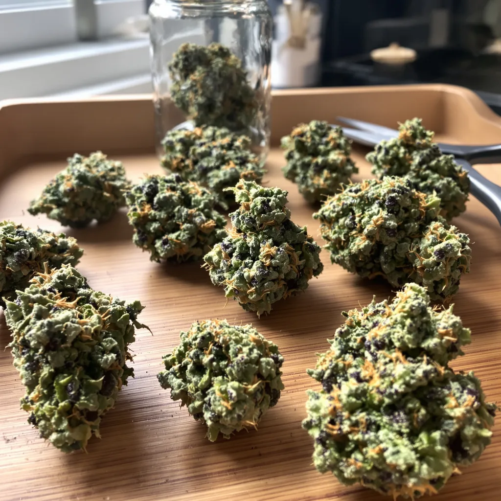 Lowryder 44% indica / 56% sativa — flor con tricomas visibles