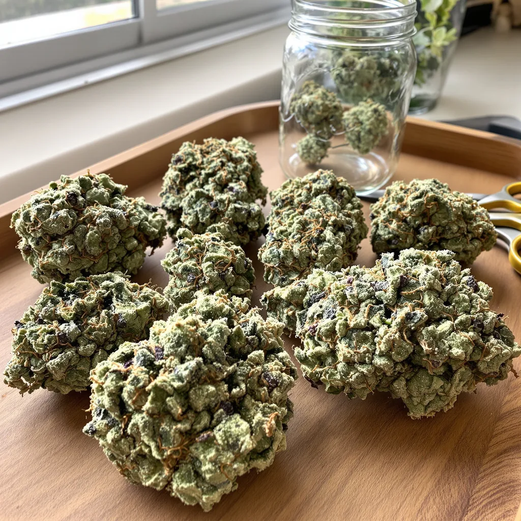 LSD 49% indica / 51% sativa — flor con tricomas visibles