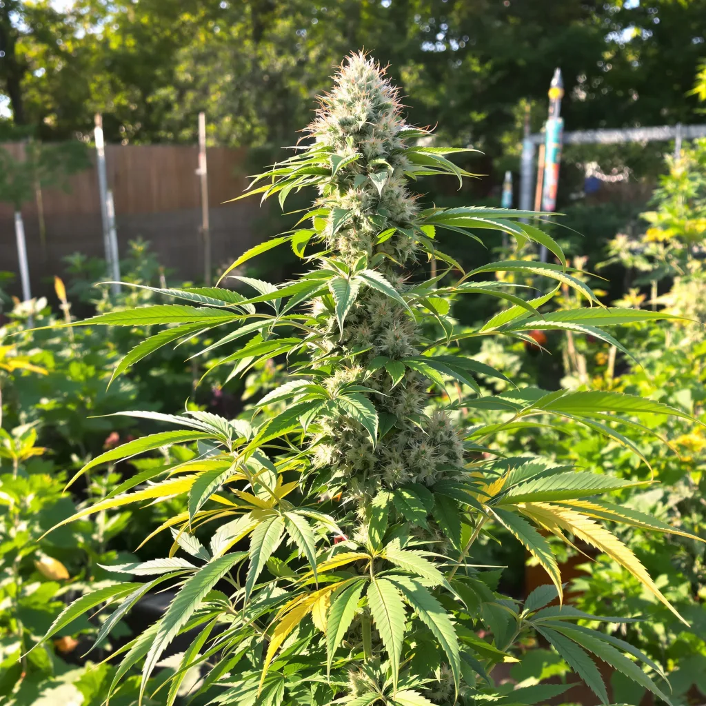 LSD 49% indica / 51% sativa — flor con tricomas visibles