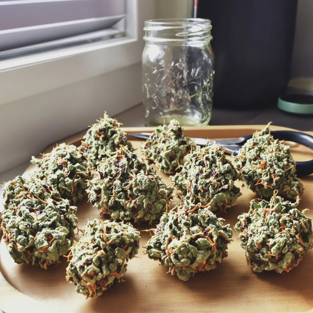 LSD 49% indica / 51% sativa — flor con tricomas visibles