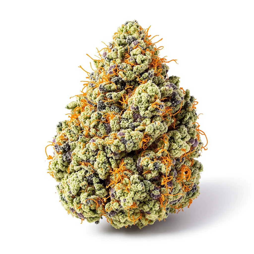 LSD 49% indica / 51% sativa — flor con tricomas visibles