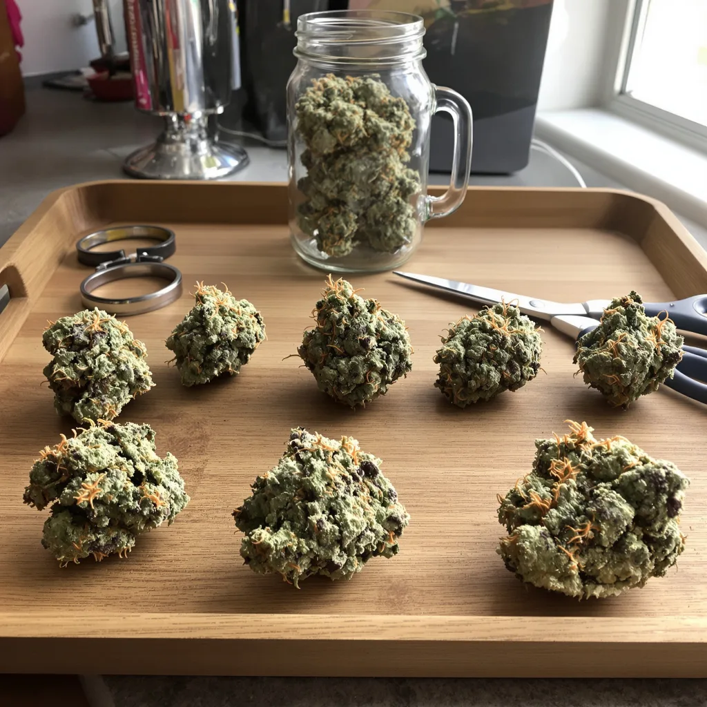Lucid Blue 61% indica / 39% sativa — flor con tricomas visibles