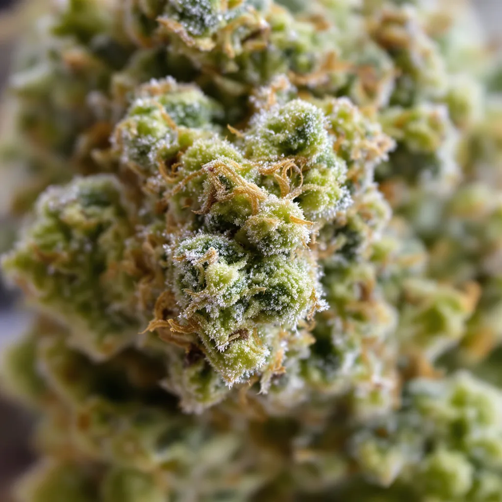 Primer plano de cogollo de cannabis Lucid Dream mostrando estructura aireada verde lima
