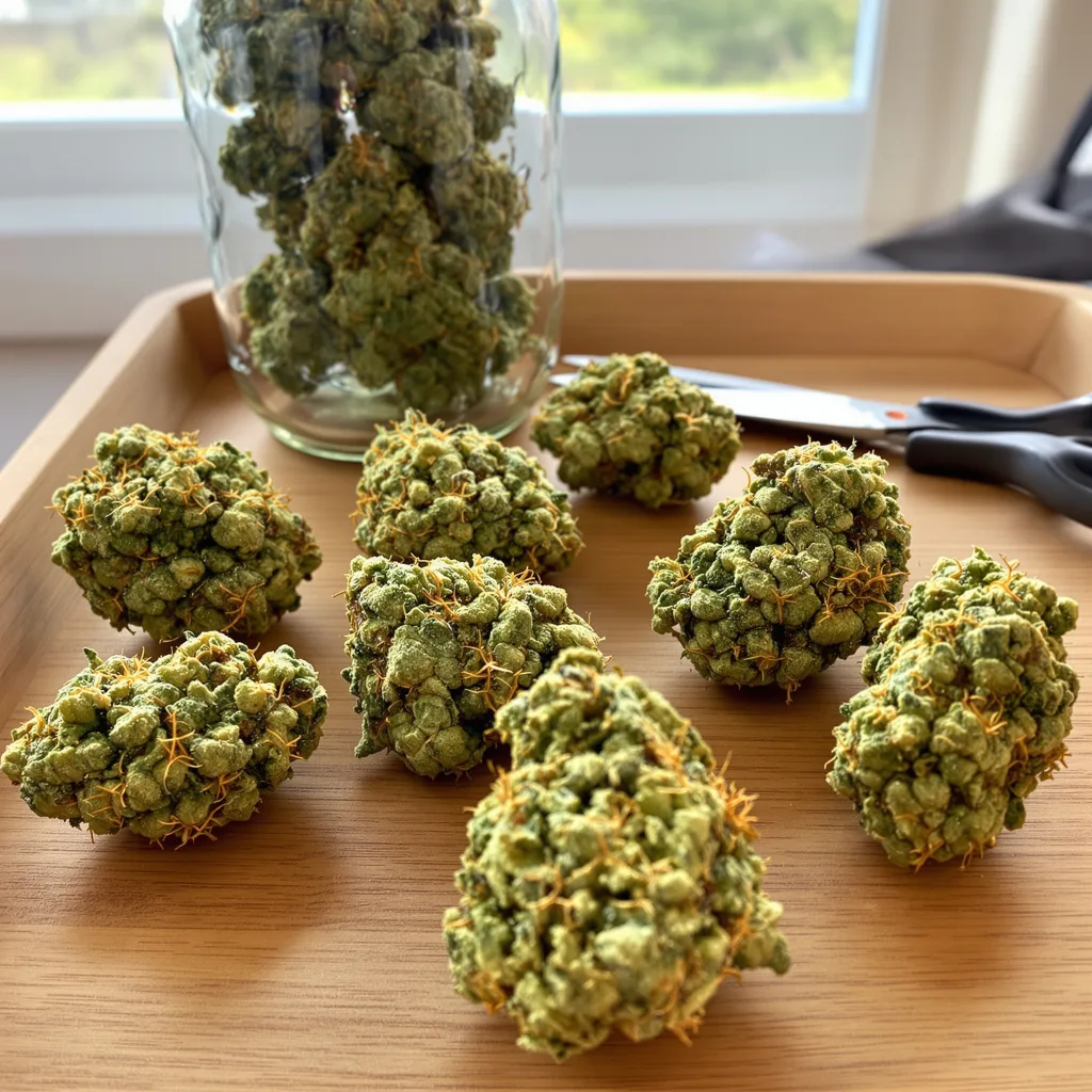 Lucid Dream Kush 9% indica / 91% sativa — flor con tricomas visibles
