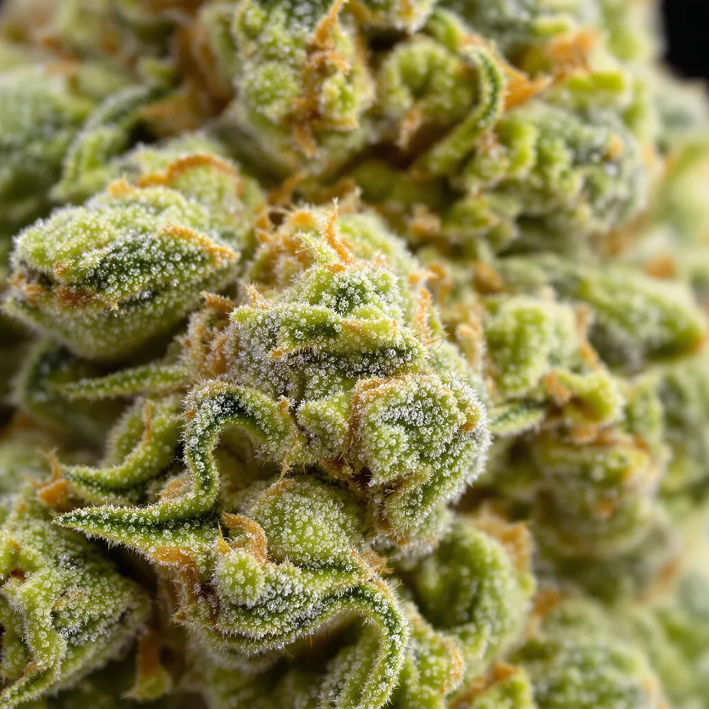 Primer plano de cogollo de cannabis Lucid Dream Kush mostrando estructura aireada verde lima