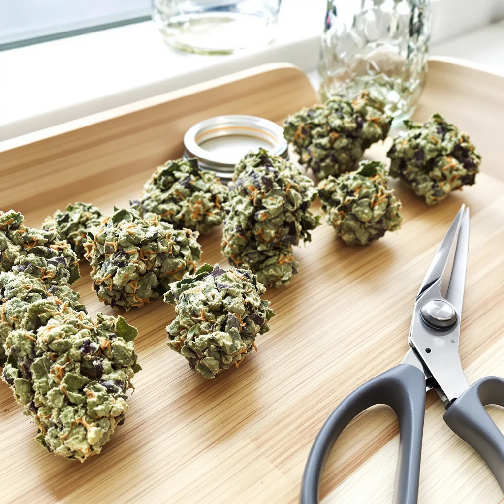 Lucky Charms 50% indica / 50% sativa — flor con tricomas visibles