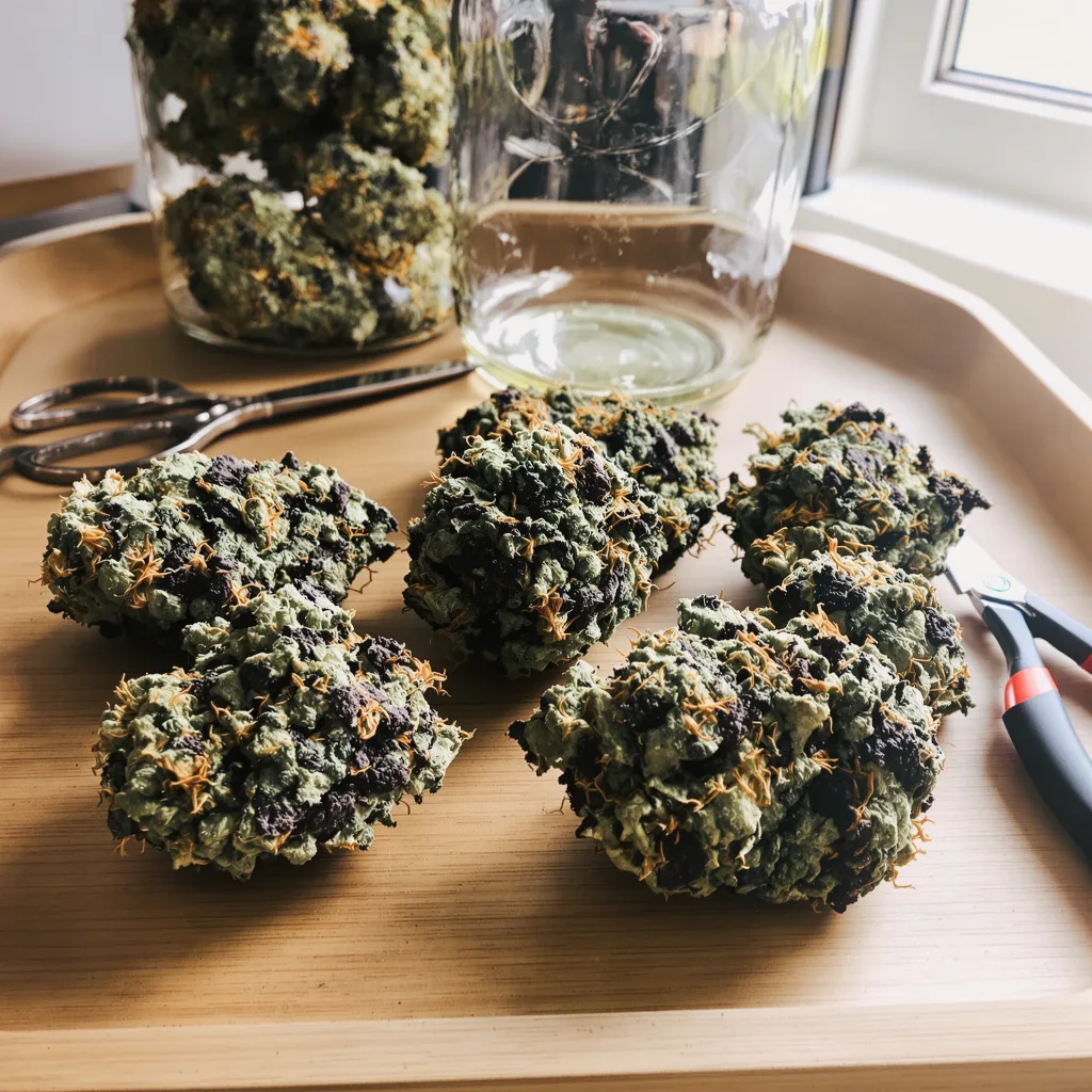 Lucky Dog 81% indica / 19% sativa — flor con tricomas visibles